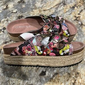 Nicole Lee Multicolor Floral Graphic Espadrille Platform Mules